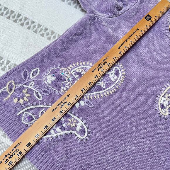 Alfred Dunner Lavender Grandmacore Chenille Sweater Embroidered Paisley Womens S - Picture 4 of 9